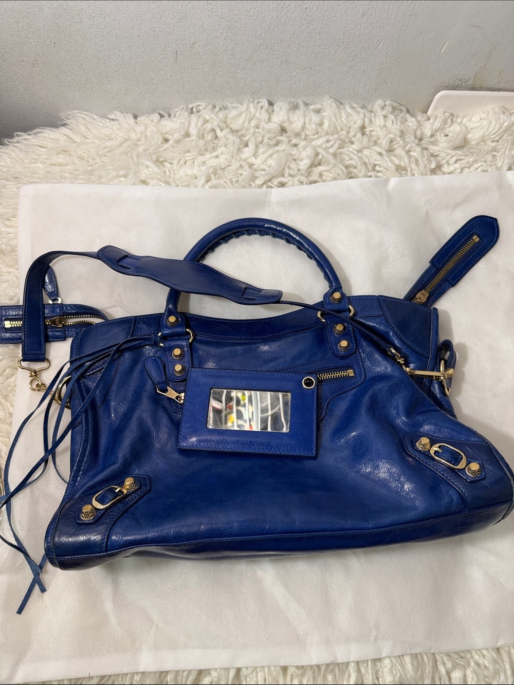 Balenciaga Blue Embossed Lambskin leather motorcycle city bag medium - Picture 4 of 16